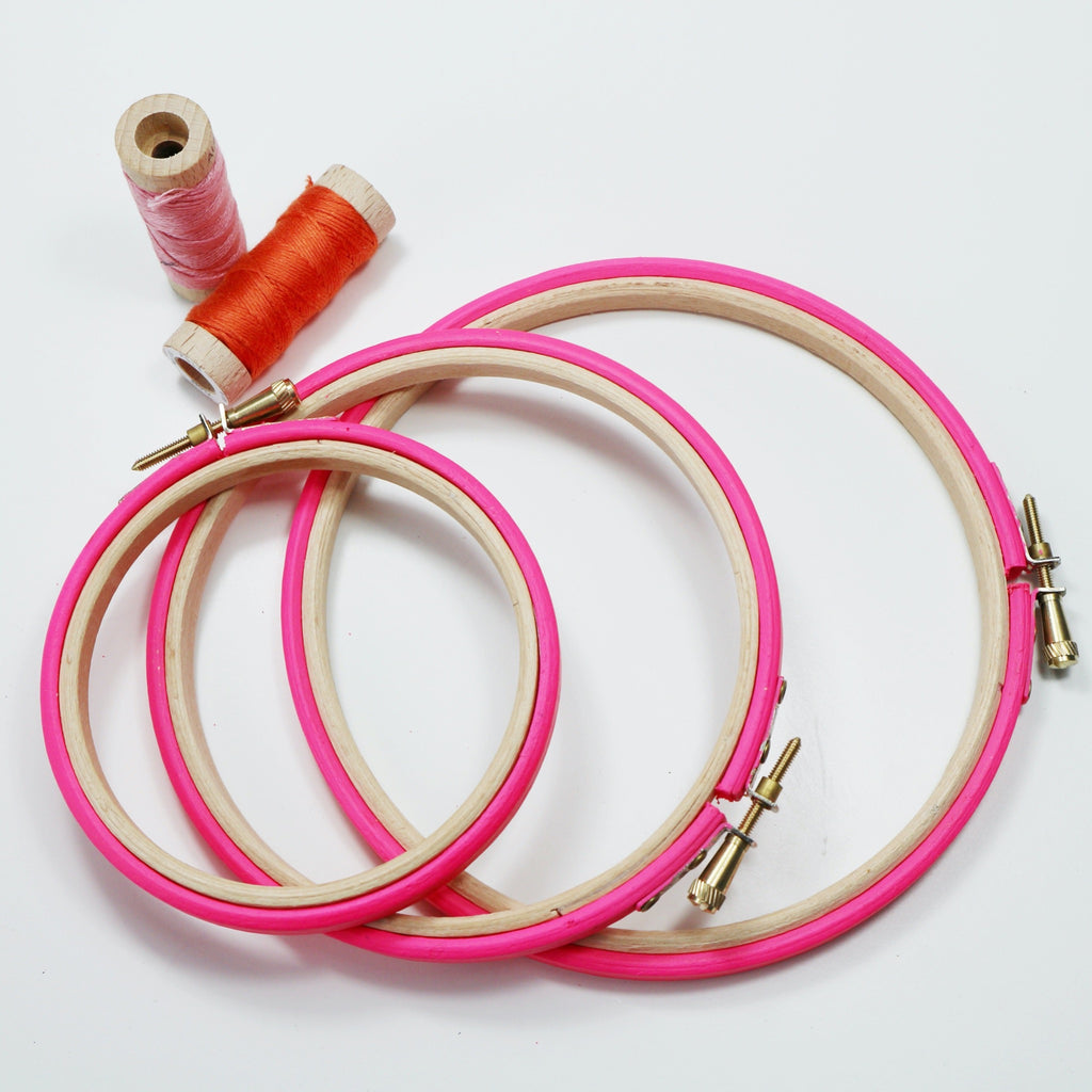 Neon Pink Painted Embroidery hoops - StitchKits Crafts