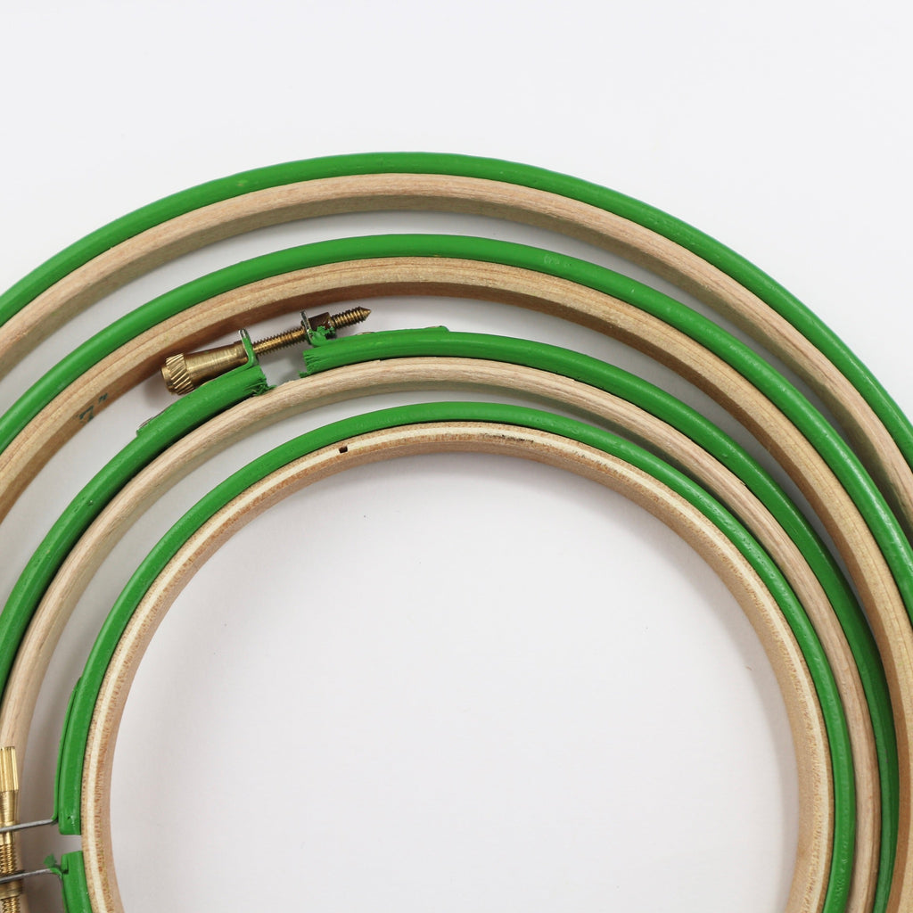 green embroidery hoops.
