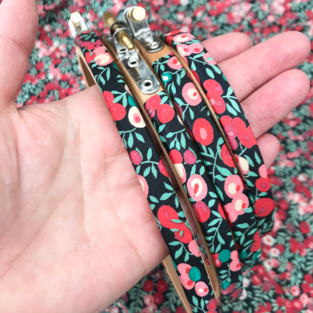 black and red decorative embroidery hoops.