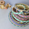 Stack of geometric Liberty Fabric  Tana Lawn Covered Embroidery Hoops - StitchKits Crafts