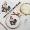 Love heart cross stitch kit. Embroidery hoop with thread and cross stitch chart
