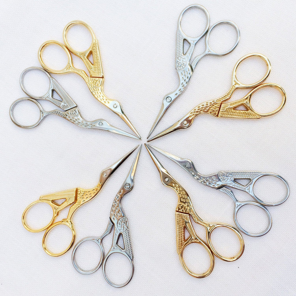 Stork Embroidery Scissors. Gold Or Silver - StitchKits Crafts