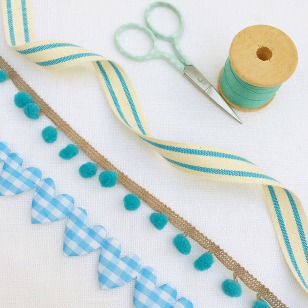 Baby Blue Hearts & Stripes Ribbon Collection - StitchKits Crafts