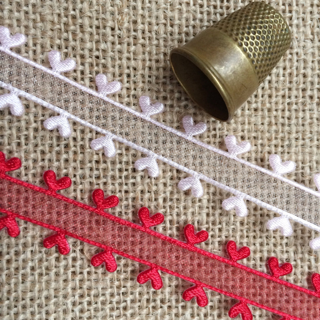 Sheer Ribbon with a Satin Love Heart Edge - StitchKits Crafts