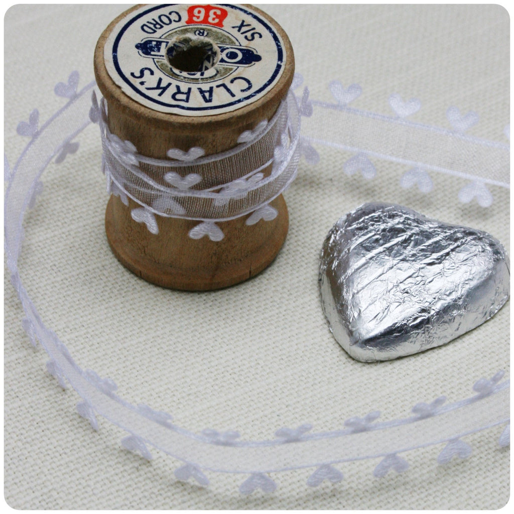Sheer Ribbon with a Satin Love Heart Edge - StitchKits Crafts