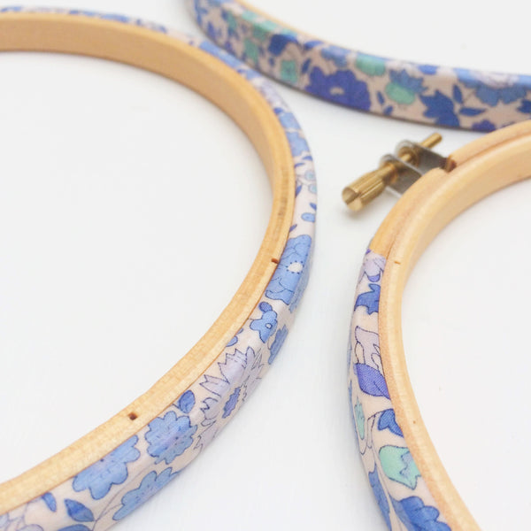 Medium Embroidery Hoops. Covered With Libery Fabric. Coloured