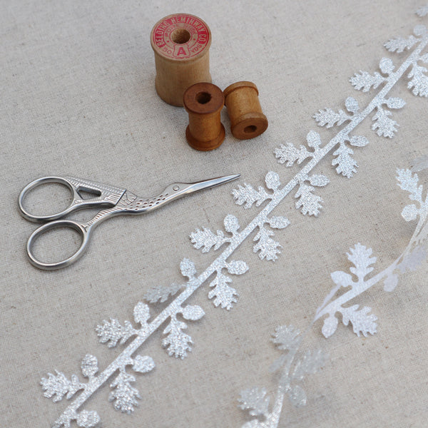 Silver Lame Cutout Oak Leaf  Ribbon - StitchKits Crafts