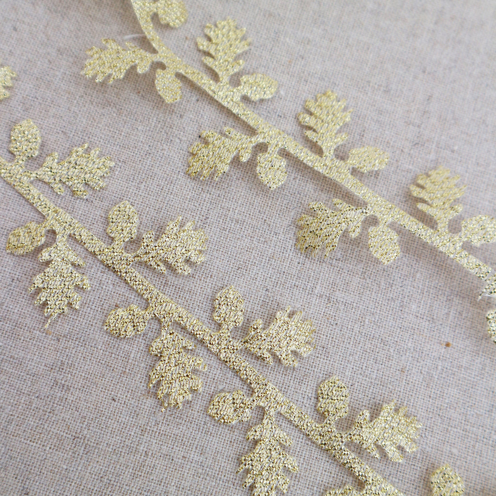 Gold Lame Cutout Oak Leaf  Ribbon - StitchKits Crafts