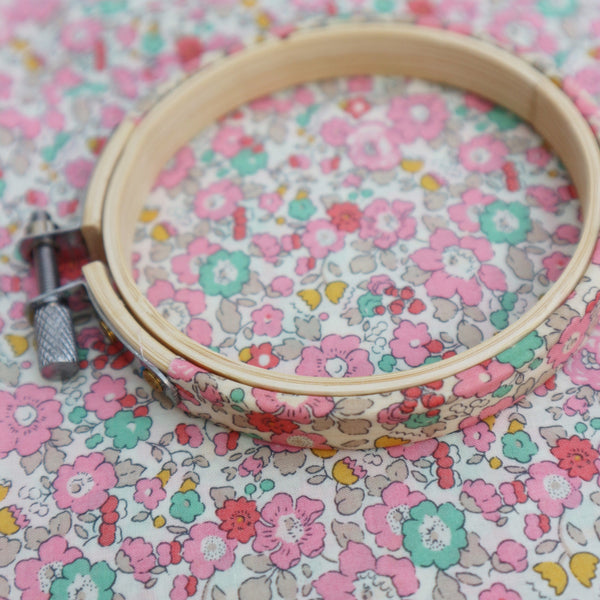 Small Liberty B P, Embroidery Hoop Frame Covered in Tana Lawn Fabric.  Embroidery Hoop Art. Patterned Embroidery Hoop. Hoop-la Frame 