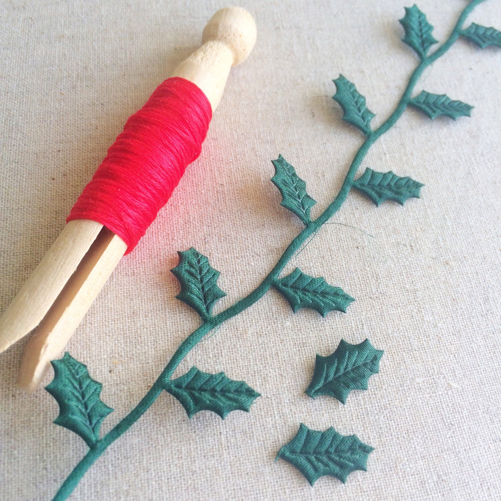 Satin Cutout Holly Leaf Ribbon - StitchKits Crafts