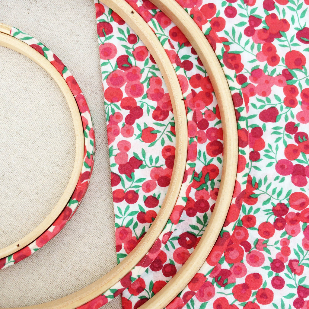 Red 'Christmas Wiltshire Berry' Liberty Tana Lawn Wrapped Embroidery Hoops - StitchKits Crafts