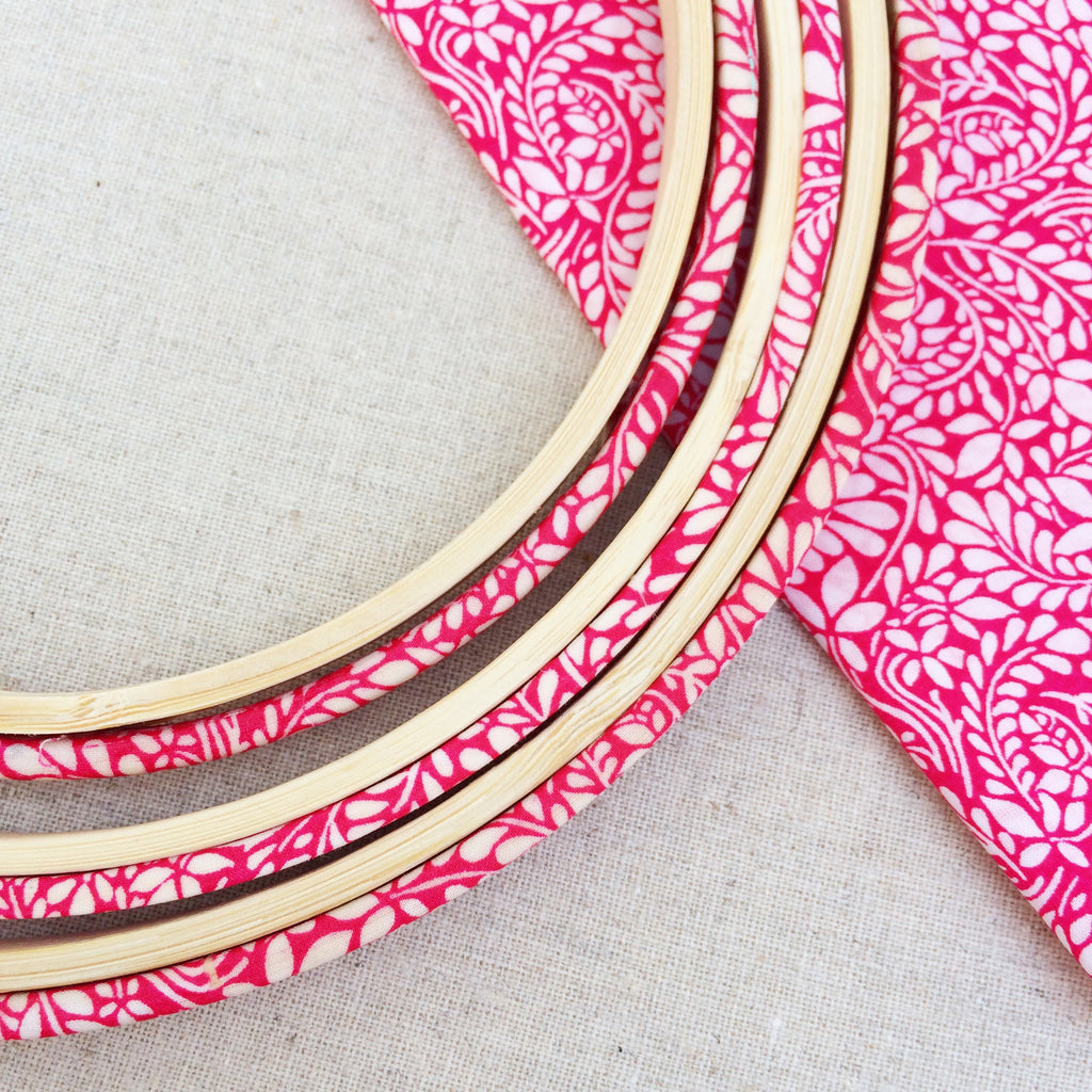 Magenta Red Liberty Fabric Tana Lawn Covered Embroidery Hoops - StitchKits Crafts