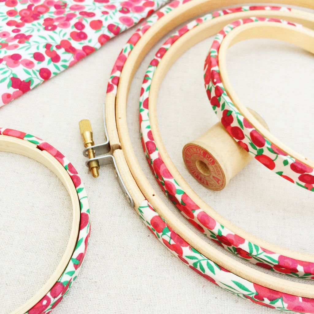 Red 'Christmas Wiltshire Berry' Liberty Tana Lawn Wrapped Embroidery Hoops - StitchKits Crafts