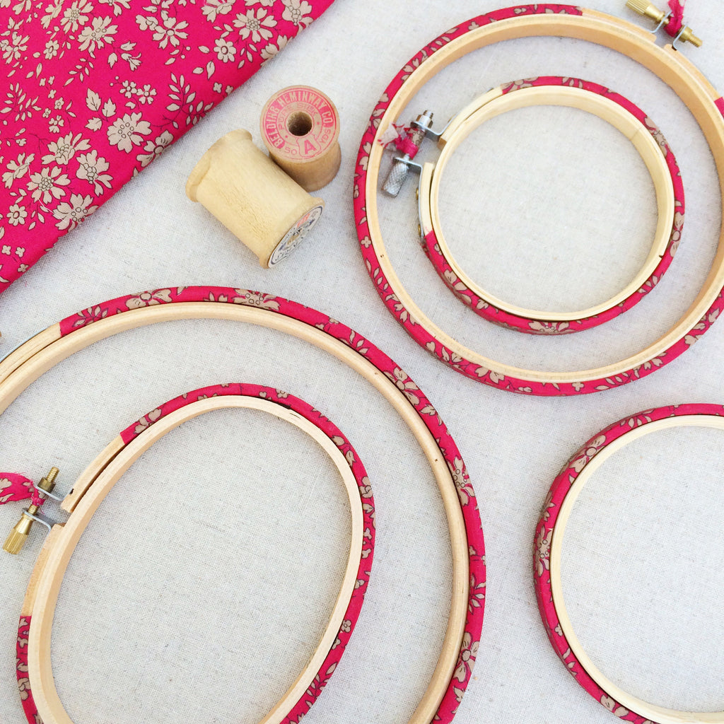 Red 'Capel' Liberty Fabric Tana Lawn Embroidery Hoops - StitchKits Crafts