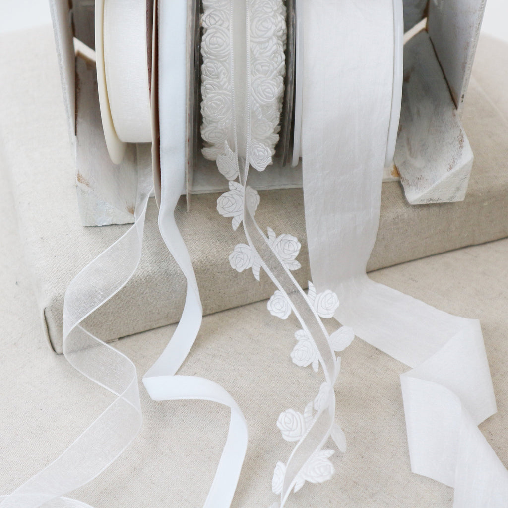 White Bridal  Ribbon Collection. Luxury Trims for Styling Weddings. White Ribbon. Wedding Ribbons. White Gift Wrap Ribbon for Weddings - StitchKits Crafts