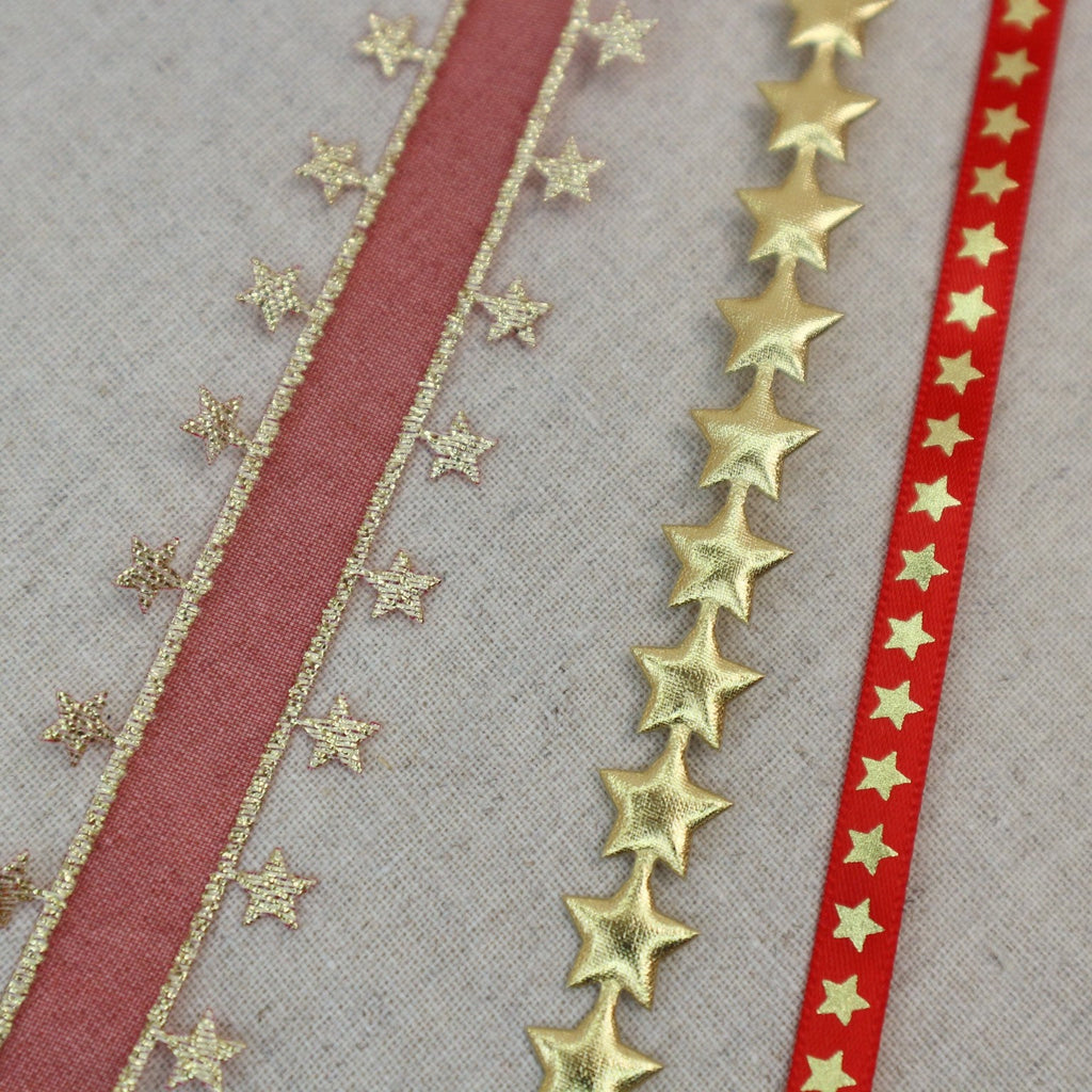 Red and Gold Star Ribbon Collection - StitchKits Crafts