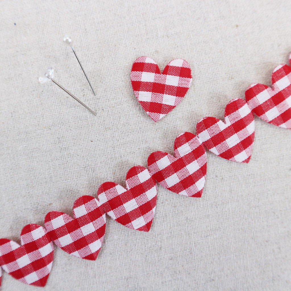 Gingham Heart Padded Cotton Heart Ribbon. - StitchKits Crafts