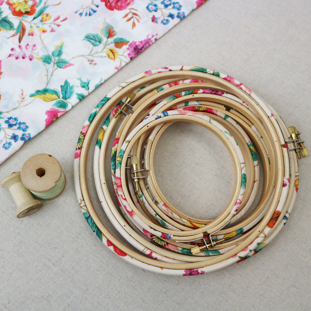 Summer Floral Liberty Tana Lawn Fabric Wrapped Embroidery Hoops - StitchKits Crafts