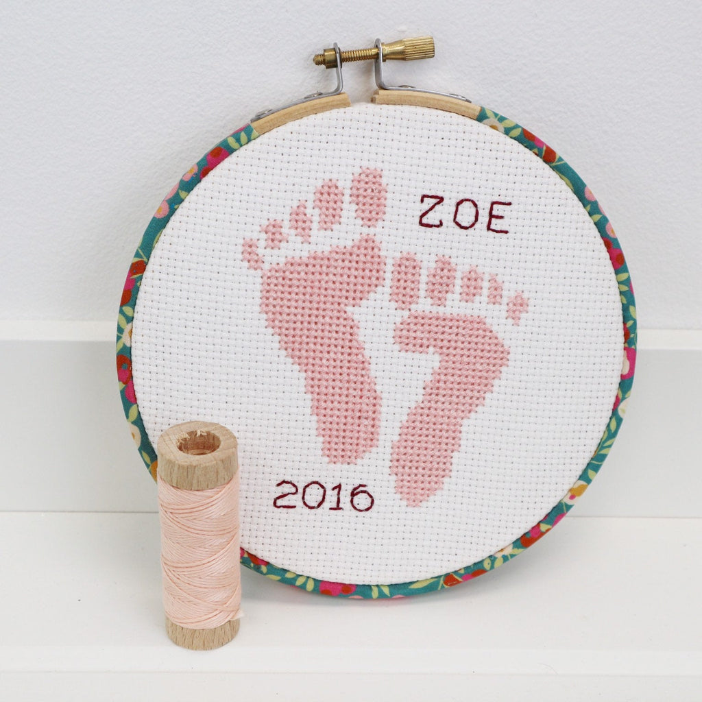 Pink 'Baby Feet' Cross Stitch Hoop Kit - StitchKits Crafts