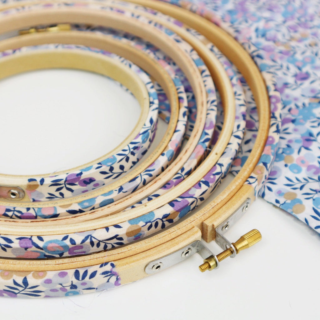 Lilac and Blue 'Wiltshire Berry',  Liberty Fabric Tana Lawn Covered Embroidery Hoops - StitchKits Crafts