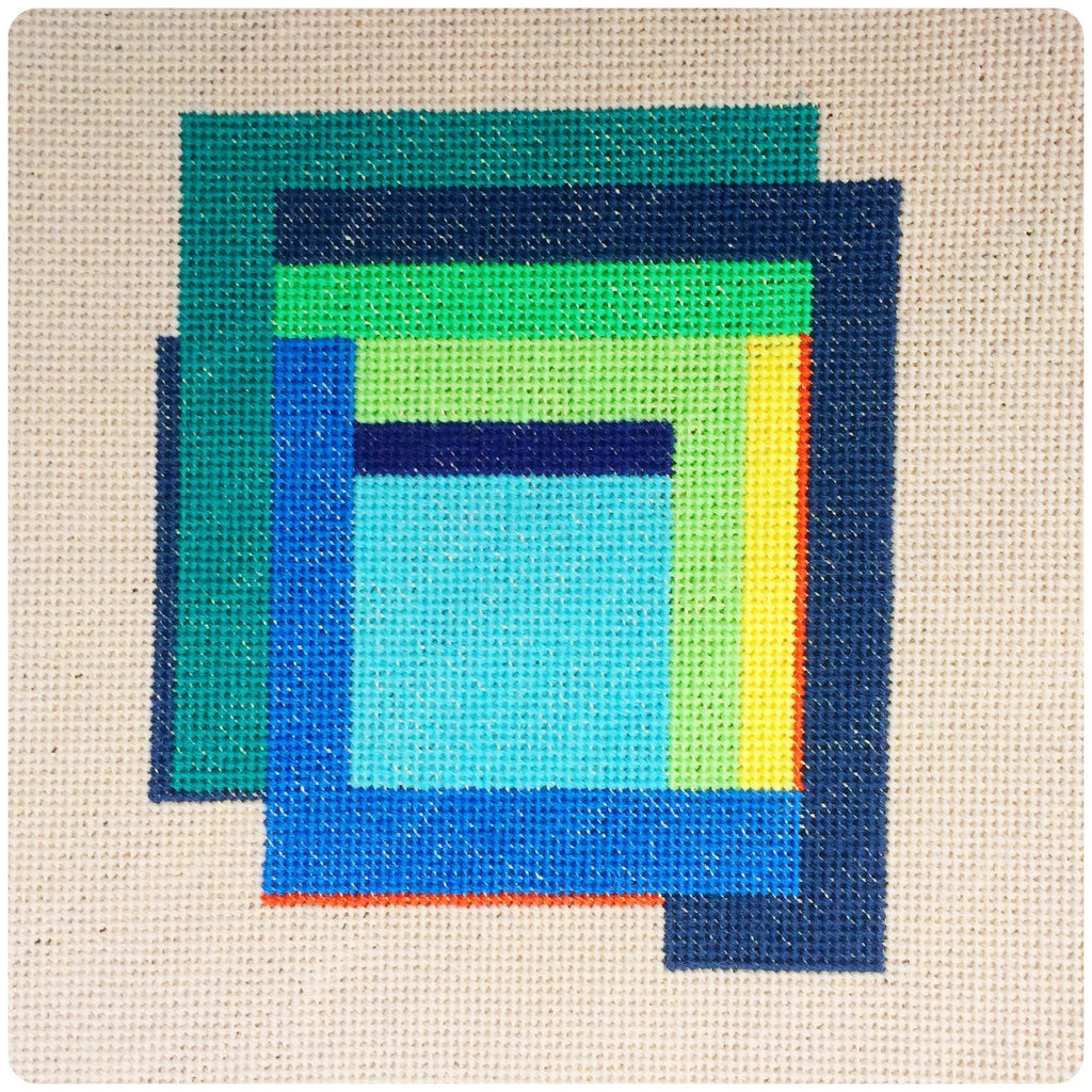 Hand Painted Needlepoint Canvas 14ct Colorful Geometric Squares Pattern 5x8