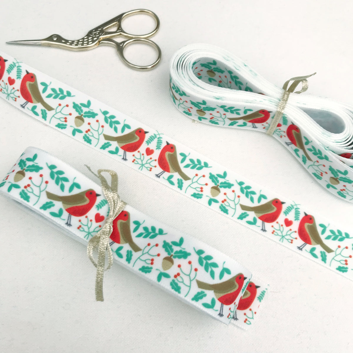Woodland Robin, Christmas Ribbon. 25mm Wide – StitchKits Crafts