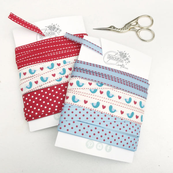 Candy cane blue and red christmas bird ribbon collection