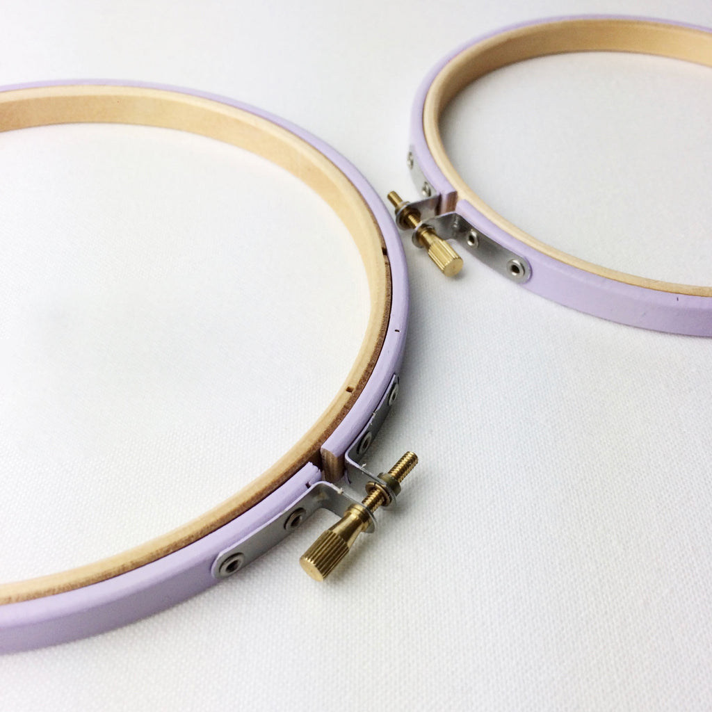 light purple embroidery hoops for framing needle work.