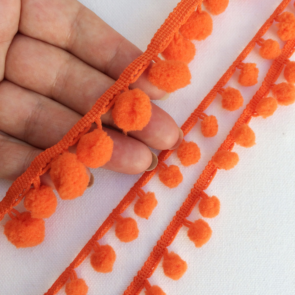 Orange Pom Pom Trim, 10mm and 15mm Pom Pom's - StitchKits Crafts