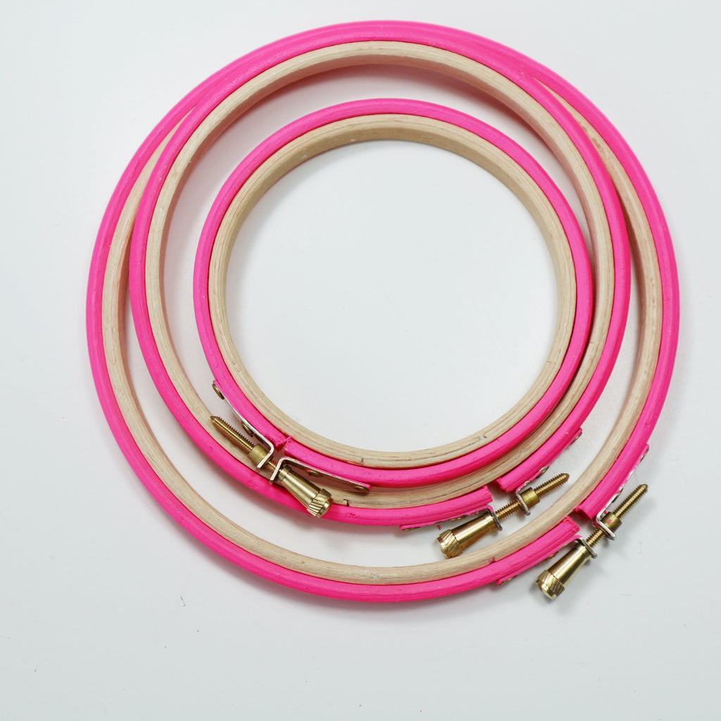Neon Pink Painted Embroidery hoops - StitchKits Crafts