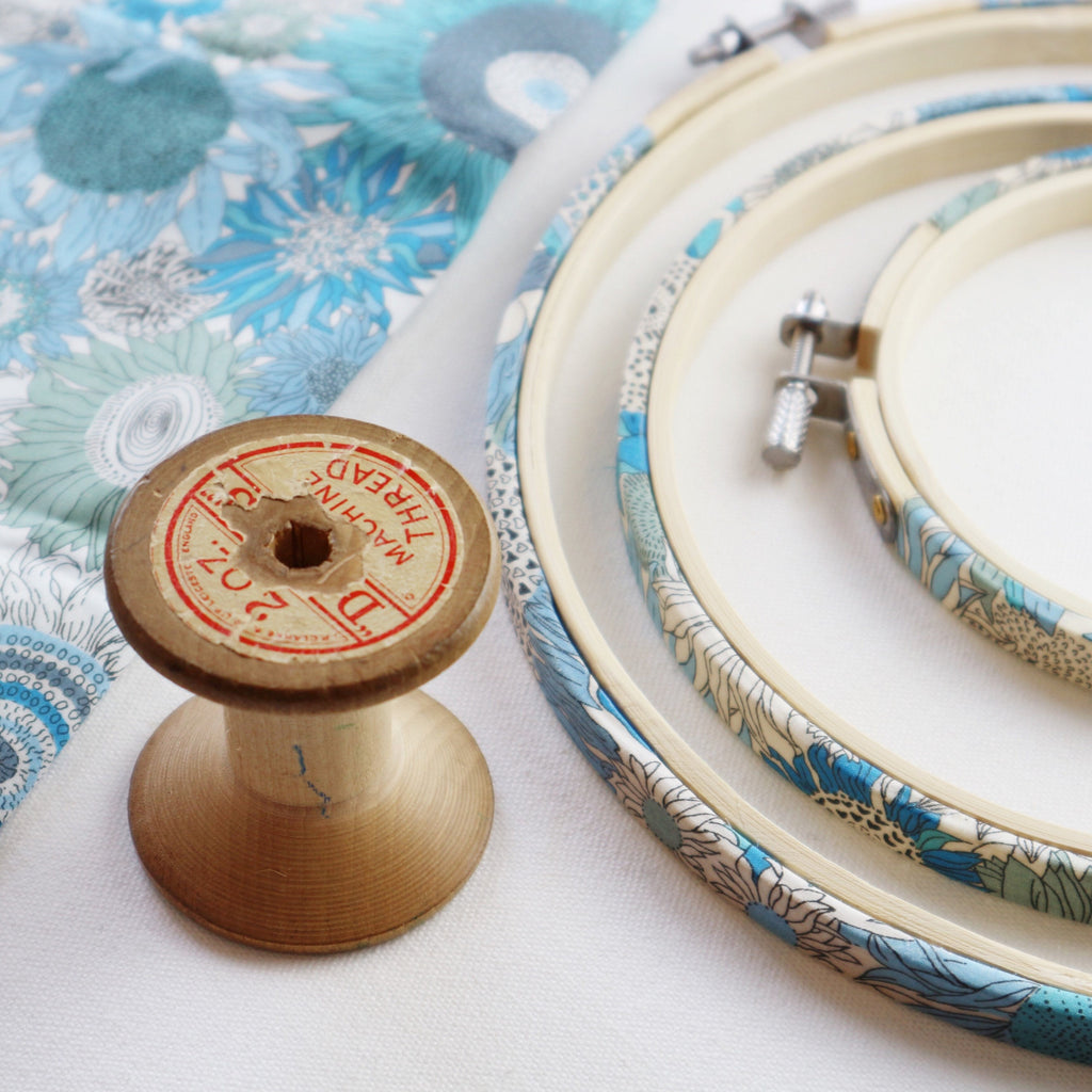 Purple 'Susanna' Liberty Fabric Tana Lawn Wrapped Embroidery Hoops - StitchKits Crafts