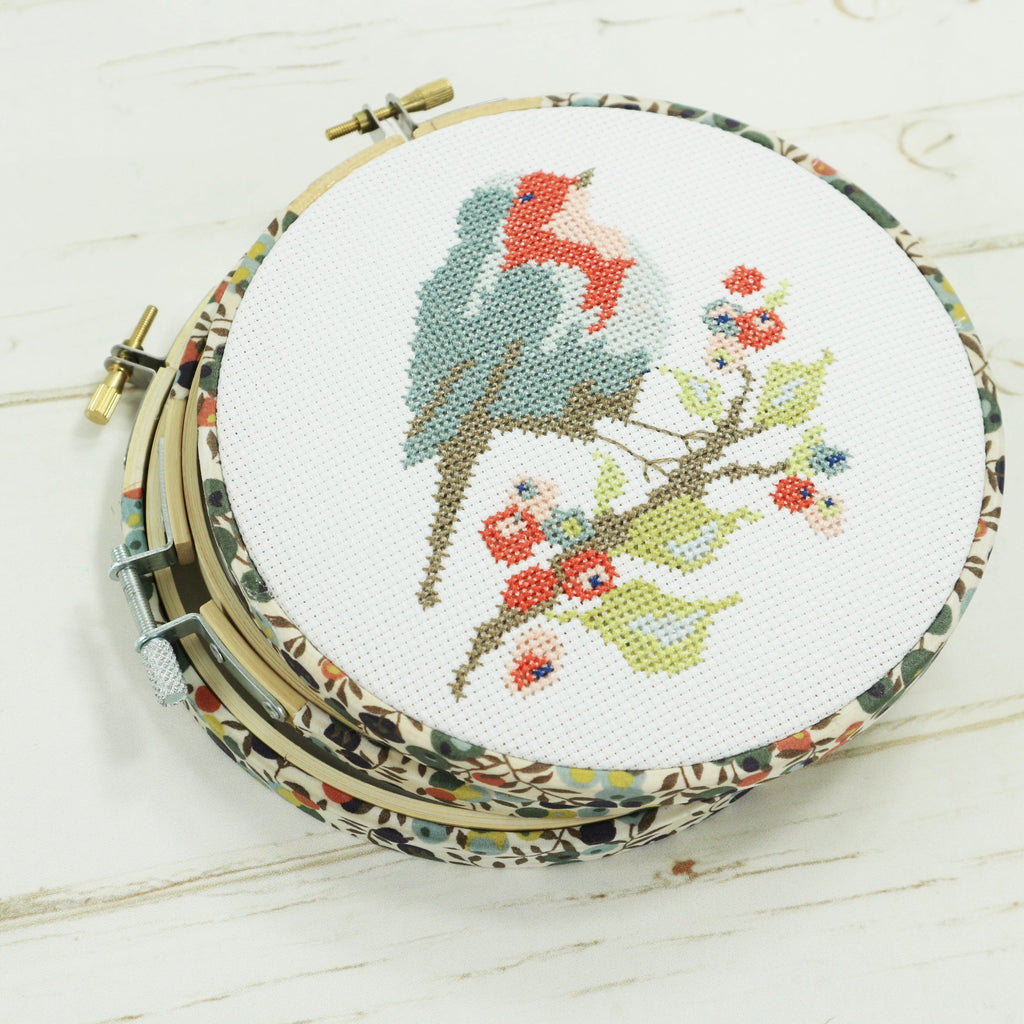 robin cross stitch and embroidery hoops