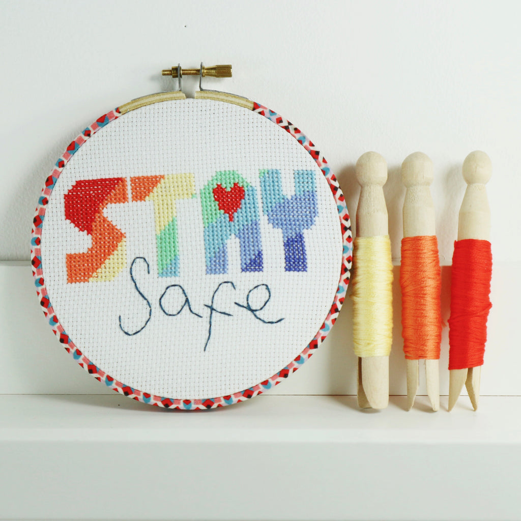 Modern embroidery hoop cross-stitch wall hanging 