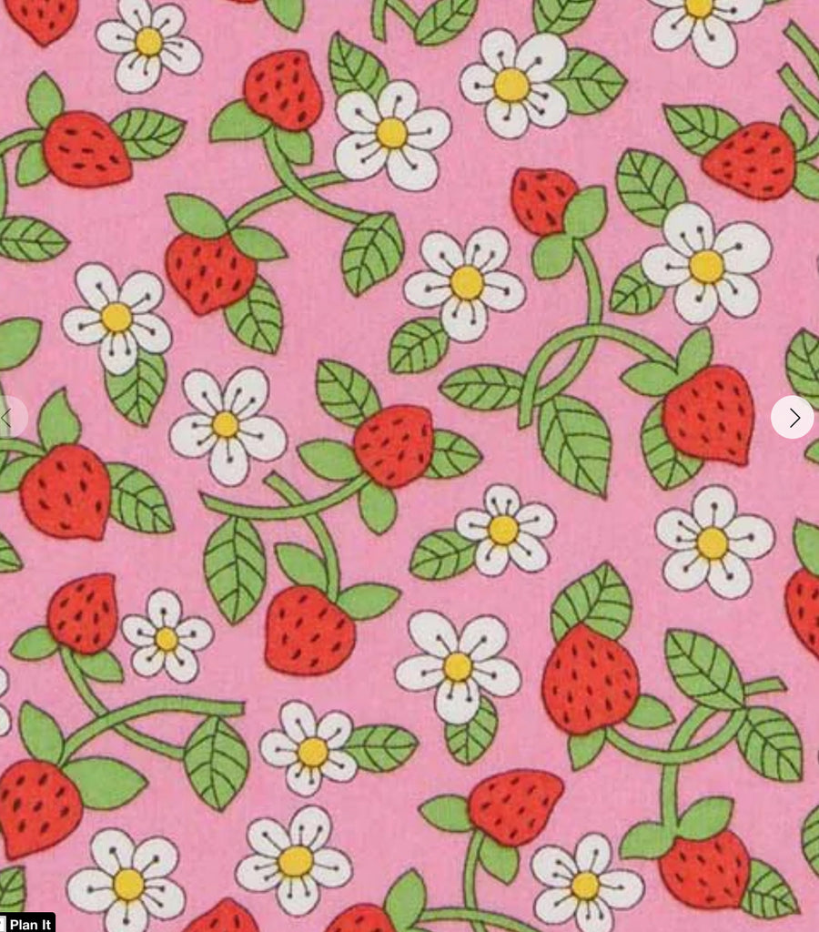 Liberty fabric Tana Lawn Strawberries and Cream patterned embroidery hoops.