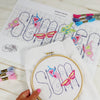 Summer Garden cross stitch in progress with cross stitch chart and threads