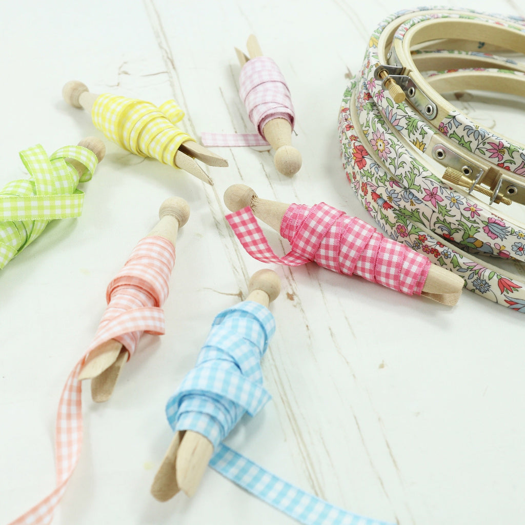 summer ribbons collection on vintage wooden pegs