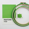 grass green embroidery hoops with Pantone colour card.