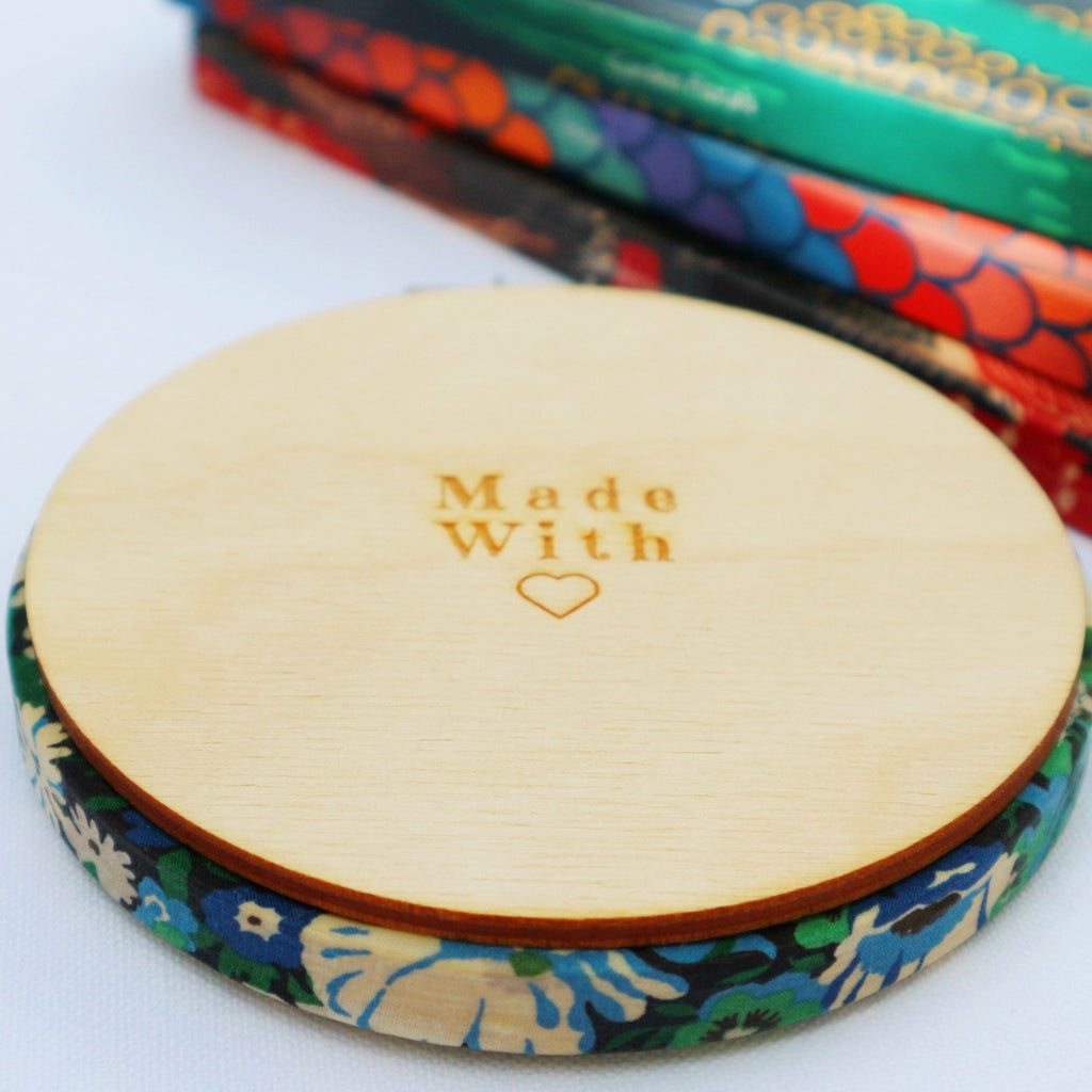 embroidery hoop with wooden back, made with love